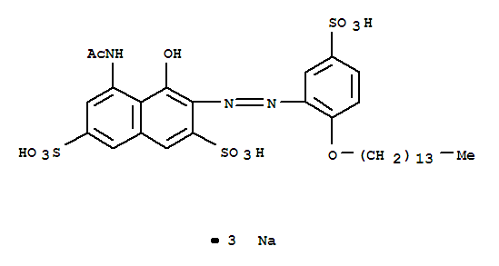 113060-12-1,trisodium 5-acetamido-4-hydroxy-3-(5-sulfonato-2-tetradecoxy-phenyl)azo-naphthalene-2,7-disulfonate,2,7-Naphthalenedisulfonicacid, 5-(acetylamino)-4-hydroxy-3-[[5-sulfo-2-(tetradecyloxy)phenyl]azo]-,trisodium salt (9CI)