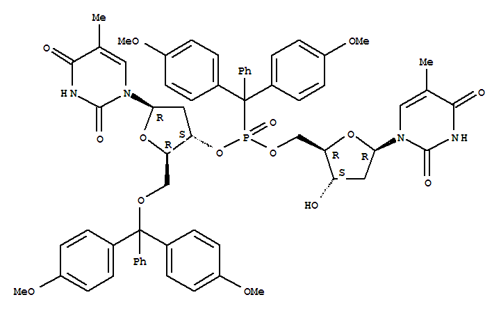 118867-43-9,5'-O-(4,4'-dimethoxytriphenylmethyl)dithymidyl (3',5')-4,4'-dimethoxytriphenylmethanephosphonate,Thymidine,P-[bis(4-methoxyphenyl)phenylmethyl]-P-deoxythymidylyl-(5'®3')-5'-O-[bis(4-methoxyphenyl)phenylmethyl]-