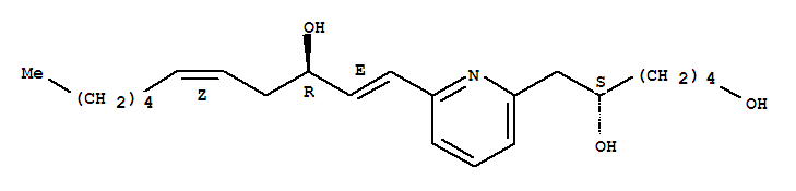 Molecular Structure of 119477-85-9 (1,5-Hexanediol,6-[6-[(1E,3R,5Z)-3-hydroxy-1,5-undecadien-1-yl]-2-pyridinyl]-, (5S)-)