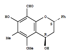121230-30-6,4,7-dihydroxy-5-methoxy-6-methyl-8-formylflavan,2H-1-Benzopyran-8-carboxaldehyde,3,4-dihydro-4,7-dihydroxy-5-methoxy-6-methyl-2-phenyl-, trans-