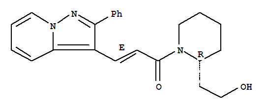 Molecular Structure of 121524-18-3 (2-Propen-1-one,1-[(2R)-2-(2-hydroxyethyl)-1-piperidinyl]-3-(2-phenylpyrazolo[1,5-a]pyridin-3-yl)-,(2E)-)