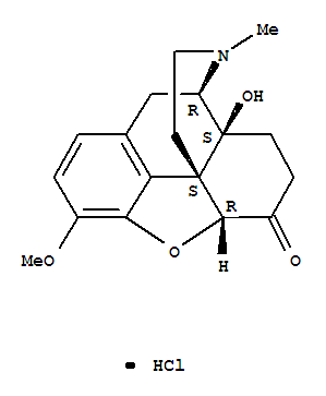 Molecular Structure of 124-90-3 (Morphinan-6-one,4,5-epoxy-14-hydroxy-3-methoxy-17-methyl-, hydrochloride (1:1), (5a)-)