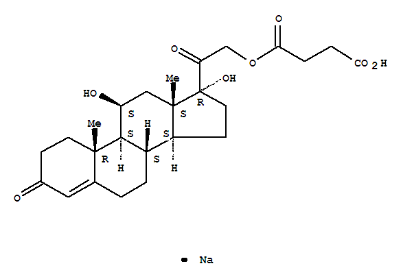 125-04-2,Hydrocortisone sodium succinate,U 4905;Cortisol,21-(hydrogen succinate), monosodium salt (8CI);Cortisol, succinate, sodium salt (6CI);A-HydroCort;Buccalsone;Corlan;Cortisol hemisuccinate sodium salt;Cortisol sodium hemisuccinate;Cortisolsodium succinate;EF-Cortelan Soluble;Emi-Corlin;Flebocortid;Hydrocortisone21-hemisuccinate sodium salt;Hydrocortisone 21-succinate sodium salt;Hydrocortisone hemisuccinate sodium salt;Hydrocortisone sodiumsuccinate;Intracort;Nordicort;Oralsone;Sodium 17-hydroxycorticosterone 21-succinate;Sodium hydrocortisone 21-hemisuccinate;Solu-Cortef;Solu-Glyc;Hydrocortisone sodium succinate;