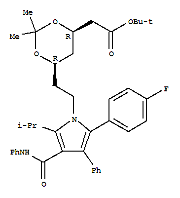Molecular Structure of 125971-95-1 (tert-Butyl (4R,6R)-2-[[[6-(2-4-fluorophenyl)-5-isopropyl-3-phenyl-4-(phenylcarbamoyl)pyrrol-1-yl]ethyl]-2,2-dimethyl-1,3-dioxan-4-yl]acetate)