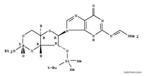 Molecular Structure of 126922-65-4 (Guanosine,N-[(dimethylamino)methylene]-2'-O-[(1,1-dimethylethyl)dimethylsilyl]-, cyclic3',5'-(diethylphosphoramidate), (S)- (9CI))