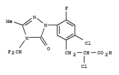 Molecular Structure of 128621-72-7 (Benzenepropanoic acid, a,2-dichloro-5-[4-(difluoromethyl)-4,5-dihydro-3-methyl-5-oxo-1H-1,2,4-triazol-1-yl]-4-fluoro-)