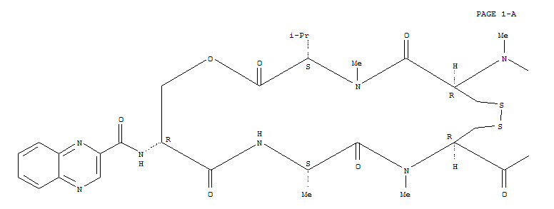 13758-27-5,triostin A,9,22-Dioxa-28,29-dithia-2,5,12,15,18,25-hexaazabicyclo[12.12.4]triacontane,cyclic peptide deriv.; L-Valine,N-(2-quinoxalinylcarbonyl)-D-seryl-L-alanyl-N-methyl-L-cysteinyl-N-methyl-,bimol. (4®1'),(4'®1)-dilactone, cyclic (3®3')-disulfide;N-(2-Quinoxalinylcarbonyl)-D-seryl-L-alanyl-N-methyl-L-cysteinyl-N-methyl-L-valinebimol. (4®1'),(4'®1)-dilactone cyclic (3®3')-disulfide; NSC 244425