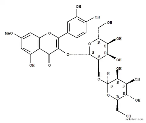 Molecular Structure of 137830-19-4 (3-[(2S,3R,4R,5R,6R)-4,5-dihydroxy-6-(hydroxymethyl)-3-[(2S,3S,4S,5R,6R )-3,4,5-trihydroxy-6-(hydroxymethyl)oxan-2-yl]oxy-oxan-2-yl]oxy-2-(3,4 -dihydroxyphenyl)-5-hydroxy-7-methoxy-chromen-4-one)
