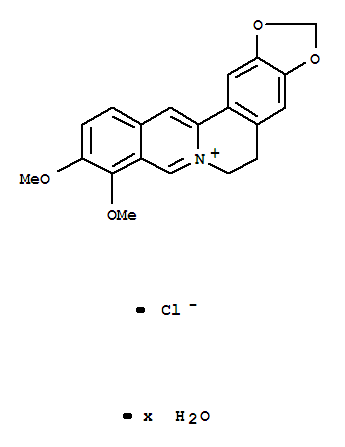 141433-60-5,Benzo[g]-1,3-benzodioxolo[5,6-a]quinolizinium,5,6-dihydro-9,10-dimethoxy-, chloride, hydrate (1:1:?),Benzo[g]-1,3-benzodioxolo[5,6-a]quinolizinium,5,6-dihydro-9,10-dimethoxy-, chloride, hydrate (9CI);Berberine chloridehydrate;