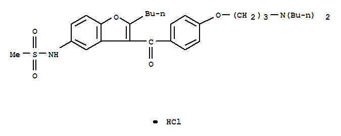 Molecular Structure of 141625-93-6 (Methanesulfonamide,N-[2-butyl-3-[4-[3-(dibutylamino)propoxy]benzoyl]-5-benzofuranyl]-,hydrochloride (1:1))