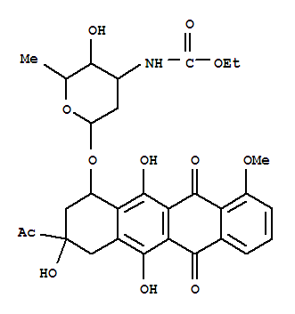 ethylN-[6-[(3-acetyl-3,5,12-trihydroxy-10-methoxy-6,11-dioxo-2,4-dihydro-1H-tetracen-1-yl)oxy]-3-hydroxy-2-methyloxan-4-yl]carbamate
