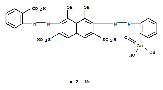14674-83-0,disodium hydrogen 2-[[7-[(2-arsonophenyl)azo]-1,8-dihydroxy-3,6-disulphonato-2-naphthyl]azo]benzoate,Benzoicacid, 2-[[7-[(2-arsonophenyl)azo]-1,8-dihydroxy-3,6-disulfo-2-naphthalenyl]azo]-,disodium salt (9CI); Benzoic acid,o-[[7-[(o-arsonophenyl)azo]-1,8-dihydroxy-3,6-disulfo-2-naphthyl]azo]-,S,S-disodium salt (7CI); Benzoic acid, o-[[7-[(o-arsonophenyl)azo]-1,8-dihydroxy-3,6-disulfo-2-naphthyl]azo]-,disodium salt (8CI)