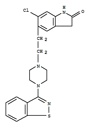 Molecular Structure of 146939-27-7 (2H-Indol-2-one,5-[2-[4-(1,2-benzisothiazol-3-yl)-1-piperazinyl]ethyl]-6-chloro-1,3-dihydro-)