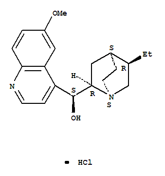 Molecular Structure of 1476-98-8 (Cinchonan-9-ol,10,11-dihydro-6'-methoxy-, hydrochloride (1:1), (9S)-)