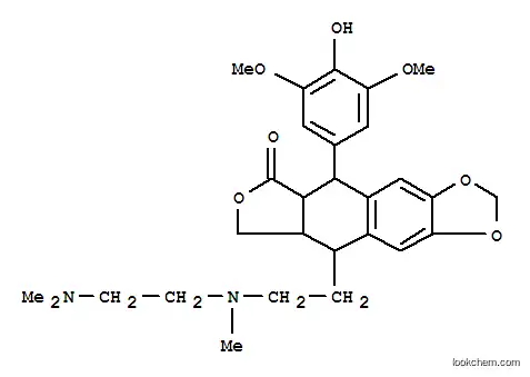 Molecular Structure of 148262-19-5 ([5R-(5alpha,5abeta,8aalpha,9beta)]-9-[2-[N-[2-(Dimethylamino)ethyl]-N-methylamino]ethyl]-5-(4-hydroxy-3,5-dimethoxyphenyl)-5,5a,6,8,8a,9-hexahydrofuro[3',4':6,7]naphtho[2,3-d]-1,3-dioxol-6-one)
