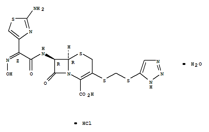 (6R,7R)-7-[[2-(2-AMINO-1,3-THIAZOL-4-YL)-2-HYDROXYIMINO-ACETYL]AMINO]- 8-OXO-3-(2H-TRIAZOL-4-YLSULFANYLMETHYLSULFANYL)-5-THIA-1-AZABICYCLO[4. 2.0]OCT-2-ENE-2-CARBOXYLIC ACID HYDRATE HCLCAS