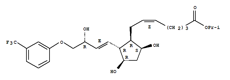 157283-68-6,Travoprost,5-Heptenoicacid,7-[(1R,2R,3R,5S)-3,5-dihydroxy-2-[(1E,3R)-3-hydroxy-4-[3-(trifluoromethyl)phenoxy]-1-butenyl]cyclopentyl]-,1-methylethyl ester, (5Z)- (9CI);5-Heptenoic acid,7-[3,5-dihydroxy-2-[3-hydroxy-4-[3-(trifluoromethyl)phenoxy]-1-butenyl]cyclopentyl]-,1-methylethyl ester, [1R-[1a(Z),2b(1E,3R*),3a,5a]]-;AL 6221;Travatan;