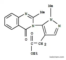 Molecular Structure of 160662-10-2 (ethyl 2-[1-methyl-5-(2-methyl-4-oxo-quinazolin-3-yl)pyrazol-4-yl]aceta te)