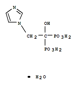 Molecular Structure of 165800-06-6 (Phosphonic acid,P,P'-[1-hydroxy-2-(1H-imidazol-1-yl)ethylidene]bis-, hydrate (1:1))