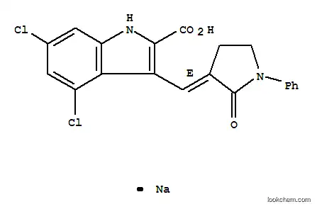 Molecular Structure of 166974-23-8 (sodium 4,6-dichloro-3-[(E)-(2-oxo-1-phenyl-pyrrolidin-3-ylidene)methyl]-1H-indole-2-carboxylate)