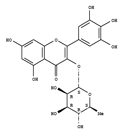 Molecular Structure of 17912-87-7 (4H-1-Benzopyran-4-one,3-[(6-deoxy-a-L-mannopyranosyl)oxy]-5,7-dihydroxy-2-(3,4,5-trihydroxyphenyl)-)