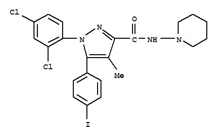 Molecular Structure of 183232-66-8 (1H-Pyrazole-3-carboxamide,1-(2,4-dichlorophenyl)-5-(4-iodophenyl)-4-methyl-N-1-piperidinyl-)