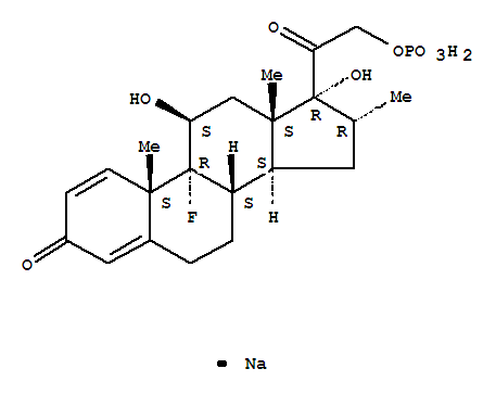 Molecular Structure of 1869-92-7 (Pregna-1,4-diene-3,20-dione,9-fluoro-11,17-dihydroxy-16-methyl-21-(phosphonooxy)-, monosodium salt, (11b,16a)- (9CI))