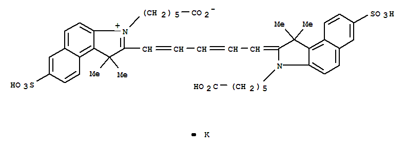 196093-80-8,1H-Benz[e]indolium,3-(5-carboxypentyl)-2-[5-[3-(5-carboxypentyl)-1,3-dihydro-1,1-dimethyl-7-sulfo-2H-benz[e]indol-2-ylidene]-1,3-pentadien-1-yl]-1,1-dimethyl-7-sulfo-,inner salt, potassium salt (1:1),1H-Benz[e]indolium,3-(5-carboxypentyl)-2-[5-[3-(5-carboxypentyl)-1,3-dihydro-1,1-dimethyl-7-sulfo-2H-benz[e]indol-2-ylidene]-1,3-pentadienyl]-1,1-dimethyl-7-sulfo-,inner salt, monopotassium salt (9CI); DBCY 5