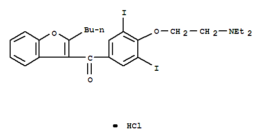 Molecular Structure of 19774-82-4 (Methanone,(2-butyl-3-benzofuranyl)[4-[2-(diethylamino)ethoxy]-3,5-diiodophenyl]-,hydrochloride (1:1))