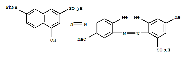 25188-53-8,7-anilino-3-[[4-[(2,4-dimethyl-6-sulphophenyl)azo]-6-methoxy-m-tolyl]azo]-4-hydroxynaphthalene-2-sulphonic acid,2-Naphthalenesulfonicacid,3-[[4-[(2,4-dimethyl-6-sulfophenyl)azo]-2-methoxy-5-methylphenyl]azo]-4-hydroxy-7-(phenylamino)-(9CI); C.I. Direct Violet 51 (8CI)