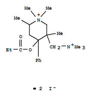 28866-33-3,trimethyl-[(1,1,3,6-tetramethyl-4-phenyl-4-propanoyloxy-5,6-dihydro-2H-pyridin-3-yl)methyl]azanium diiodide,Piperidinium,4-hydroxy-1,1,2,5-tetramethyl-4-phenyl-5-[(trimethylammonio)methyl]-, diiodide,propionate (8CI)