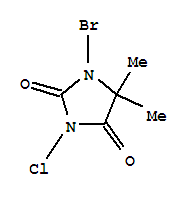 32718-18-6,2,4-Imidazolidinedione,1-bromo-3-chloro-5,5-dimethyl-,Hydantoin,1-bromo-3-chloro-5,5-dimethyl- (7CI,8CI);Aquabrome;BromiCide;Bromochloro-5,5-dimethylhydantoin;Ebasani 4400;Halogene T30;N-Bromo-N'-chloro-5,5-dimethylhydantoin;N-Monobromo-N-monochloro-5,5-dimethylhydantoin;Photobrome;Slimicide78P;1-Bromo-3-chloro-5,5-dimethylhydantoin;