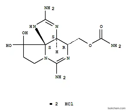Molecular Structure of 35554-08-6 (1H,10H-Pyrrolo[1,2-c]purine-10,10-diol,2,6-diamino-4-[[(aminocarbonyl)oxy]methyl]-3a,4,8,9-tetrahydro-, hydrochloride(1:2), (3aS,4R,10aS)-)