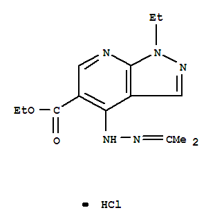 1H-Pyrazolo[3,4-b]pyridine-5-carboxylicacid, 1-ethyl-4-[2-(1-methylethylidene)hydrazinyl]-, ethyl ester, hydrochloride(1:1) cas  35838-58-5