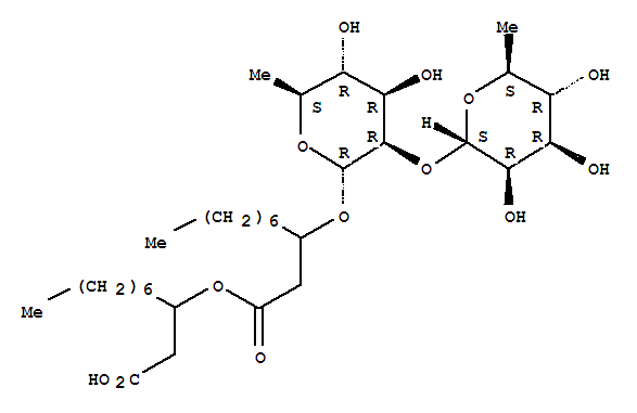 Decanoic acid,3-[[6-deoxy-2-O-(6-deoxy-a-L-mannopyranosyl)-a-L-mannopyranosyl]oxy]-, 1-(carboxymethyl)octyl ester cas  4348-76-9