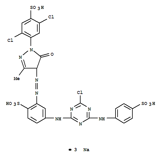 Benzenesulfonic acid,4-[[4-chloro-6-[(4-sulfophenyl)amino]-1,3,5-triazin-2-yl]amino]-2-[2-[1-(2,5-dichloro-4-sulfophenyl)-4,5-dihydro-3-methyl-5-oxo-1H-pyrazol-4-yl]diazenyl]-,sodium salt (1:3)(50662-99-2)