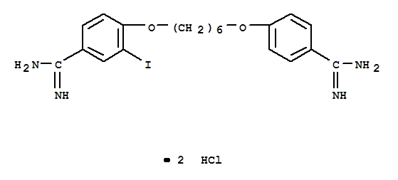 Benzenecarboximidamide,4-[[6-[4-(aminoiminomethyl)phenoxy]hexyl]oxy]-3-iodo-, hydrochloride (1:2) cas  583-25-5
