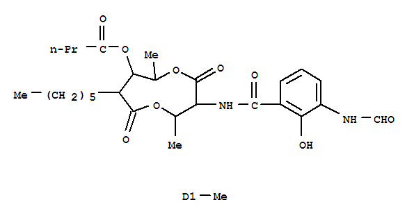 Butanoic acid, 2(or3)-methyl-,(2R,3S,6S,7R,8R)-3-[[3-(formylamino)-2-hydroxybenzoyl]amino]-8-hexyl-2,6-dimethyl-4,9-dioxo-1,5-dioxonan-7-ylester (9CI)