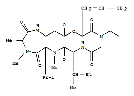 6686-70-0,DESTRUXIN A,Pyrrolo[1,2-d][1,4,7,10,13,16]oxapentaazacyclononadecine,cyclic peptide deriv.; Cyclo[N-methyl-L-alanyl-b-alanyl-(2R)-2-hydroxy-4-pentenoyl-L-prolyl-L-isoleucyl-N-methyl-L-valyl];Destruxin DA; SB 242533