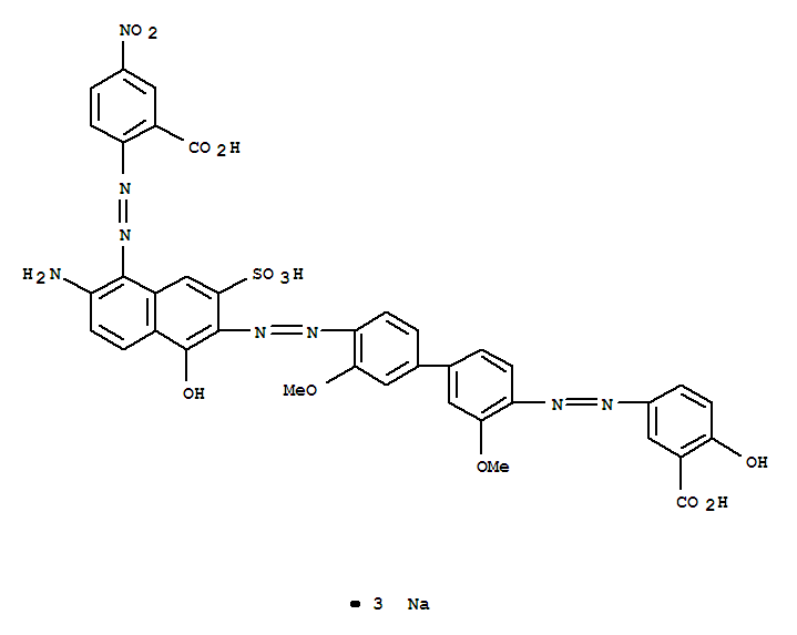 Benzoic acid,2-[2-[2-amino-6-[2-[4'-[2-(3-carboxy-4-hydroxyphenyl)diazenyl]-3,3'-dimethoxy[1,1'-biphenyl]-4-yl]diazenyl]-5-hydroxy-7-sulfo-1-naphthalenyl]diazenyl]-5-nitro-,sodium salt (1:3)