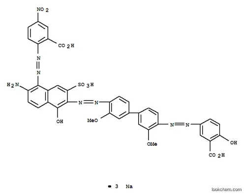 Molecular Structure of 6739-62-4 (trisodium 2-[[2-amino-6-[[4'-[(3-carboxylato-4-hydroxyphenyl)azo]-3,3'-dimethoxy[1,1'-biphenyl]-4-yl]azo]-5-hydroxy-7-sulphonato-1-naphthyl]azo]-5-nitrobenzoate)