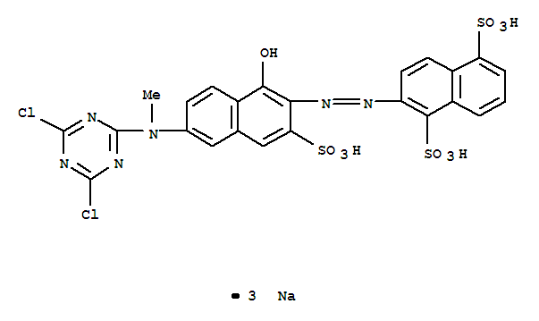 1,5-Naphthalenedisulfonicacid,2-[2-[6-[(4,6-dichloro-1,3,5-triazin-2-yl)methylamino]-1-hydroxy-3-sulfo-2-naphthalenyl]diazenyl]-,sodium salt (1:3)(70616-90-9)
