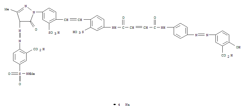 72139-20-9,Benzoic acid, 2-[[1-[4-[2-[4-[[4-[[4-[(3-carboxy-4-hydroxyphenyl)azo]phenyl]amino]-1,4-dioxo-2-butenyl]amino]-2-sulfophenyl]ethenyl]-3-sulfophenyl]-4,5-dihydro-3-methyl-5-oxo-1H-pyrazol-4-yl]azo]-5-[(methylamino)sulfonyl]-, tetrasodium salt,Benzoicacid,2-[[1-[4-[2-[4-[[4-[[4-[(3-carboxy-4-hydroxyphenyl)azo]phenyl]amino]-1,4-dioxo-2-butenyl]amino]-2-sulfophenyl]ethenyl]-3-sulfophenyl]-4,5-dihydro-3-methyl-5-oxo-1H-pyrazol-4-yl]azo]-5-[(methylamino)sulfonyl]-,tetrasodium salt (9CI)