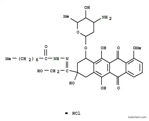 Molecular Structure of 80041-11-8 (Octanoic acid, [1-[4-[(3-amino-2,3, 6-trideoxy-.alpha.-L-lyxo-hexopyra nosyl)oxy]-1,2,3,4,6, 11-hexahydro-2,5,12-trihydroxy-7-methoxy-6, 11-d ioxo-2-naphthacenyl]-2-hydroxyethylidene]hydrazide, monohydrochloride)