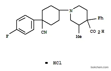 Molecular Structure of 80185-65-5 (1-[4-cyano-4-(4-fluorophenyl)cyclohexyl]-3-methyl-4-phenylpiperidine-4-carboxylic acid monohydrochloride)