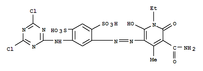 1,3-Benzenedisulfonicacid,4-[2-[5-(aminocarbonyl)-1-ethyl-1,6-dihydro-2-hydroxy-4-methyl-6-oxo-3-pyridinyl]diazenyl]-6-[(4,6-dichloro-1,3,5-triazin-2-yl)amino]-