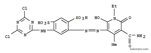 Molecular Structure of 85213-60-1 (4-[[5-(aminocarbonyl)-1-ethyl-1,6-dihydro-2-hydroxy-4-methyl-6-oxo-3-pyridyl]azo]-6-[(4,6-dichloro-1,3,5-triazin-2-yl)amino]benzene-1,3-disulphonic acid)