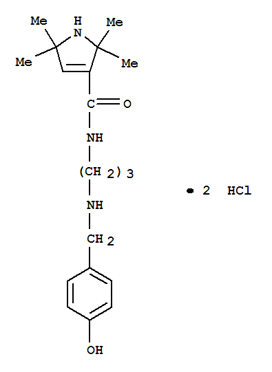 Molecular Structure of 102131-92-0 (1H-Pyrrole-3-carboxamide,2,5-dihydro-N-[3-[[(4-hydroxyphenyl)methyl]amino]propyl]-2,2,5,5-tetramethyl-,hydrochloride (1:2))