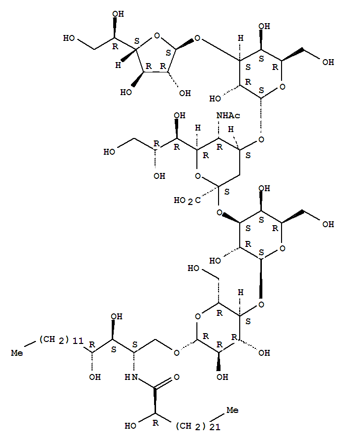 121038-31-1,Tetracosanamide,N-[(1S,2S,3R)-1-[[[O-b-D-galactofuranosyl-(1®3)-O-a-D-galactopyranosyl-(1®4)-O-(N-acetyl-a-neuraminosyl)-(2®3)-O-b-D-galactopyranosyl-(1®4)-b-D-glucopyranosyl]oxy]methyl]-2,3-dihydroxypentadecyl]-2-hydroxy-,(2R)- (9CI),AcanthagangliosideC