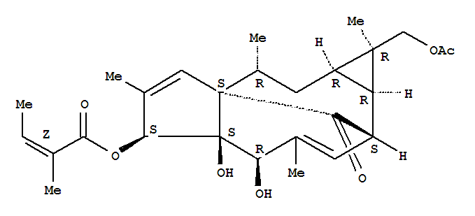 2-Butenoicacid, 2-methyl-, (1R,1aR,3R,3aS,6S,6aS,7R,10S,10aR)-1-[(acetyloxy)methyl]-1a,2,3,6,6a,7,10,10a-octahydro-6a,7-dihydroxy-1,3,5,8-tetramethyl-11-oxo-1H-3a,10-methanocyclopenta[a]cyclopropa[e]c